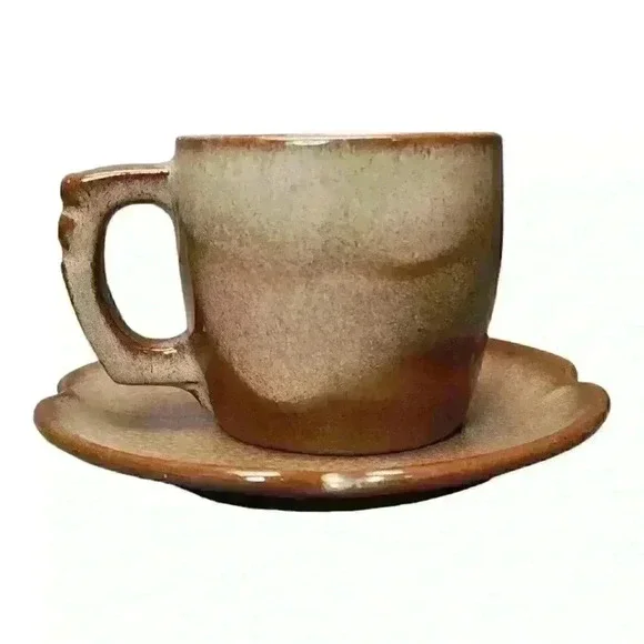 Vintage Frankoma Pottery Plainsman Brown Satin Tea Cup Coffee Mug 5C and Saucer - Picture 4 of 6